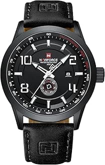 NAVIFORCE Sport Watches for Men Leather Band Waterproof Quartz Analog Wristwatch Easy to Read with Auto Date
