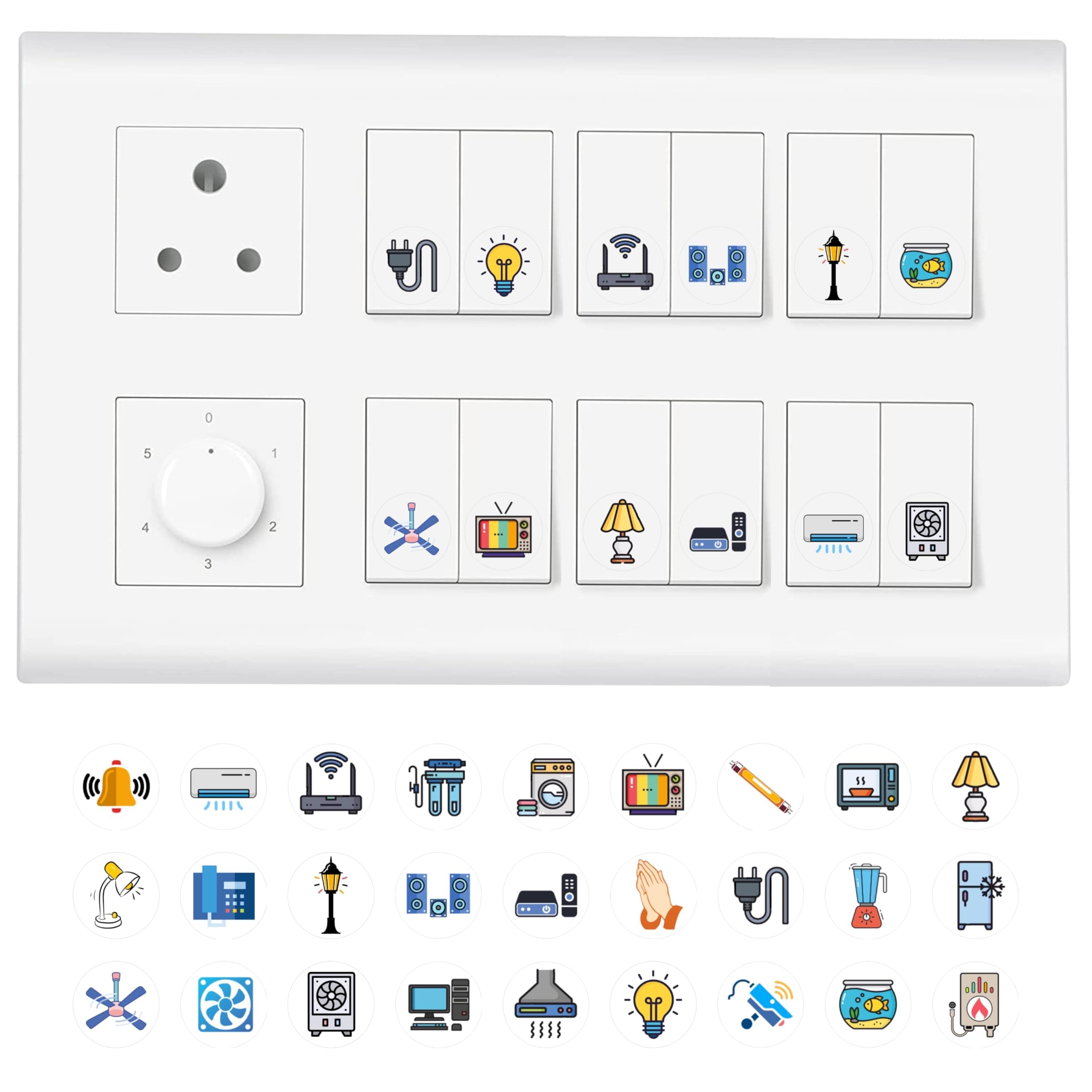 11 Strokes Switch Board Stickers for Home - 3 Sheets Self Adhesive, Electric Switch Board Covers, Vinyl Transparent Stickers for Switches, Light Fan Stickers, Wall Switch Board Stickers, 22.9 cms