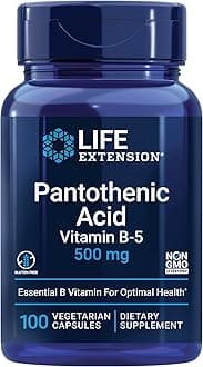 Pantothenic Acid 500 mg – Pantothenic Acid with Calcium Supplement – Essential B Vitamin For Optimal Health - Once Daily - Gluten-Free, Non-GMO, Vegetarian – 100 Capsules