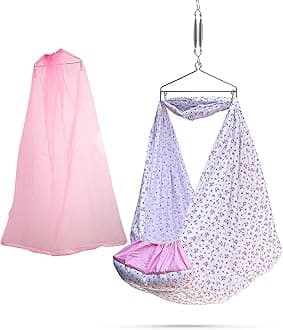 beetotCotton New Born Baby Swing Cradle (Jhula) | Cradle Cloth With Removable Mattress Bed, Mosquito Net, Weight Capacity Up To 20Kg | Age From 0-12 Months (Floral Pink)