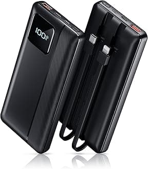 Garlo Power Bank Portable Charger 10000mAh 22.5W Fast Charging Mini Powerbank with Built in USB C and IOS Cables, Mobile Phones Battery Pack for iPhone Android iPad Samsung Google Pixel LG