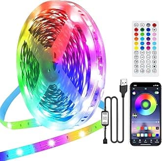 PSTAR LED Strip Lights 10M, Bluetooth Led Lights with Smart App and Remote, RGB Music Sync Color Changing, USB Powered, Bedroom Room Lighting Flexible Home Decoration Bar Party Wedding
