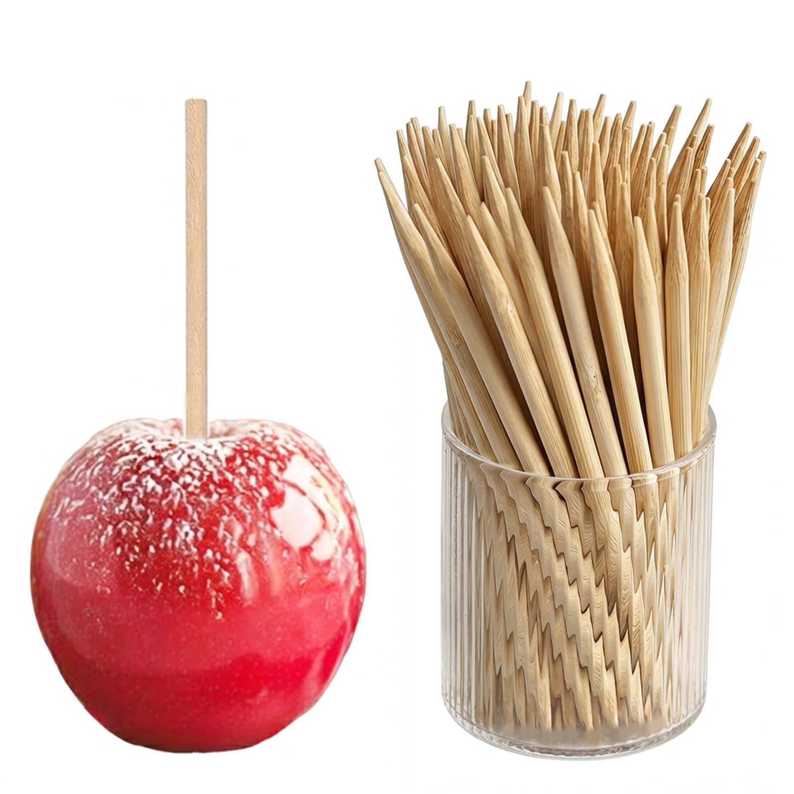 HANSGO 100PCS Candy Apple Sticks, 6 mm 5.25 inch Bamboo Skewers for Caramel Apple Cotton Candy Sticks Lollipop BBQ Corn Dog, Fall Harvest Festivals Party Favor