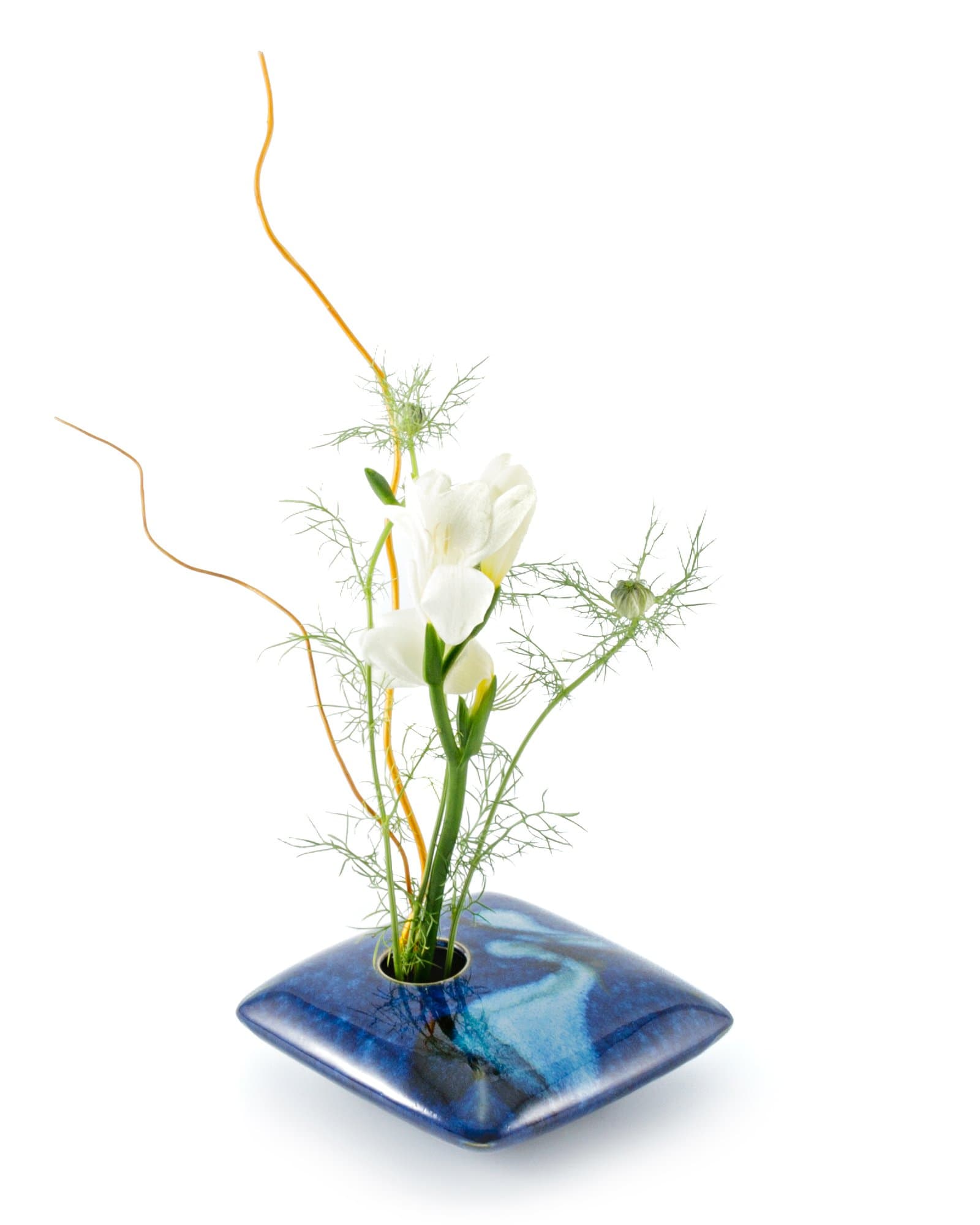 Square Ikebana Flower Vase, Blue Wave