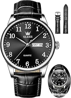OLEVS Watch Men Mens Watches Watches for Men Leather Band Classic Brown Leather Watch Men, Analog Watch Men, Black Mens Leather Watch, Dress Waterproof Large Face Mens Watch,Relojes para Hombres Watch