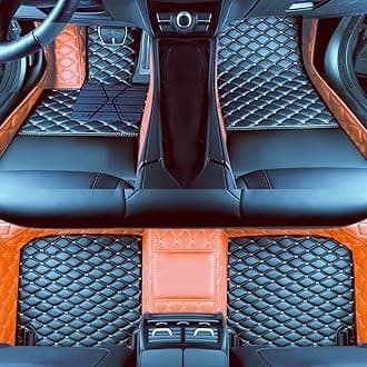 Custom Luxury Car Floor Mats Suitable for All Sedans, Sports Cars,SUV, Business Vehicles, Trucks, Waterproof and Anti Slip Fully Covered Leather Floor Mats (Orange and Black)