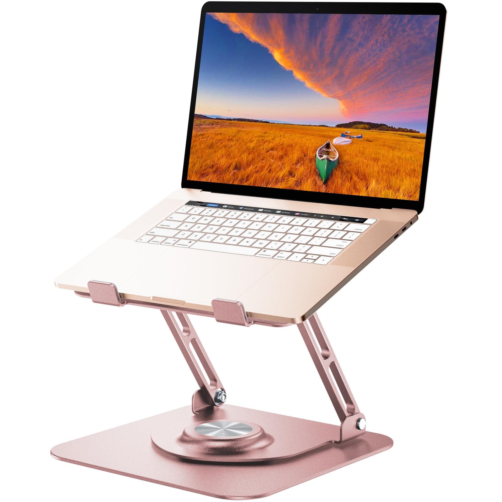 Laptop Stand for Desk, Adjustable Computer Stand with 360° Rotating Base, Ergonomic Laptop Riser for Collaborative Work, Foldable & Portable Laptop Stand, fits for All 10-16" Laptops (Rose Gold)