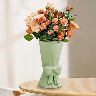 Relexome Green Ceramic Bow Vase 9.64 in Unique Cute Modern Decorative Bouquet Flower Vases for Home Living Room Table Decor Women Girl Gifts