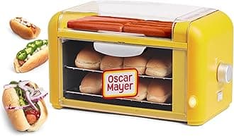 Oscar Mayer Extra Large Countertop 8 Hot Dog Roller and Bun Toaster Oven - Stainless Steel Rollers and Non-stick Warming Racks - Adjustable Timer