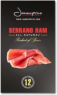 Spanish Serrano Ham Sliced Dry-Cured (3oz) - Spanish Jamon Serrano with NO Nitrates or Nitrites all Natural, GMO Free and Gluten Free - Jamonprive (3 oz Each, Pack of 1 Unit)
