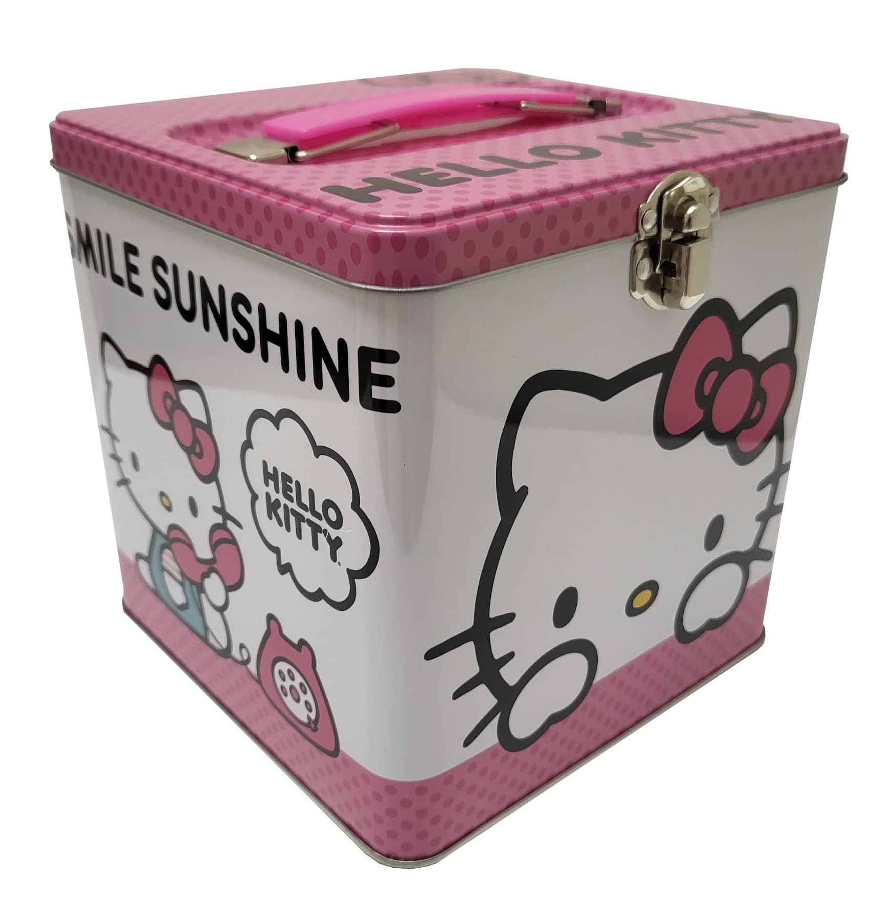 The Tin Box Company Hello Kitty Stack Store and Carry Tin. Stackable Tin Box with Handle,Pink and White