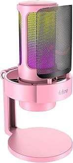 USB Streaming Gaming Microphone, Fifine AMPLIGAME PC Condenser Desktop Mic for Video, Home use, YouTube, with RGB Control, Gain Knob, 3.5mm Headphone Jack, Shock Mount, on Computer/PS4/PS5-A8 Pink