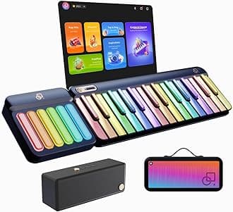 PopuPiano Smart Piano Keyboard with Speaker, Rainbow Lighting Keys, Beginner Lessons, 256 Tones, 100+ Chords, MIDI Controller, Sustain Pedal Jack, and Electric Keyboard Piano Audio Input