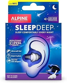 Alpine SleepDeep – Ear Plugs for Sleep - New 3D Oval Shape and Super Soft Reusable Noise Cancelling Ear Plugs - 27dB Noise Reduction - Ideal for Side Sleepers and Block Out Snoring (M/L)