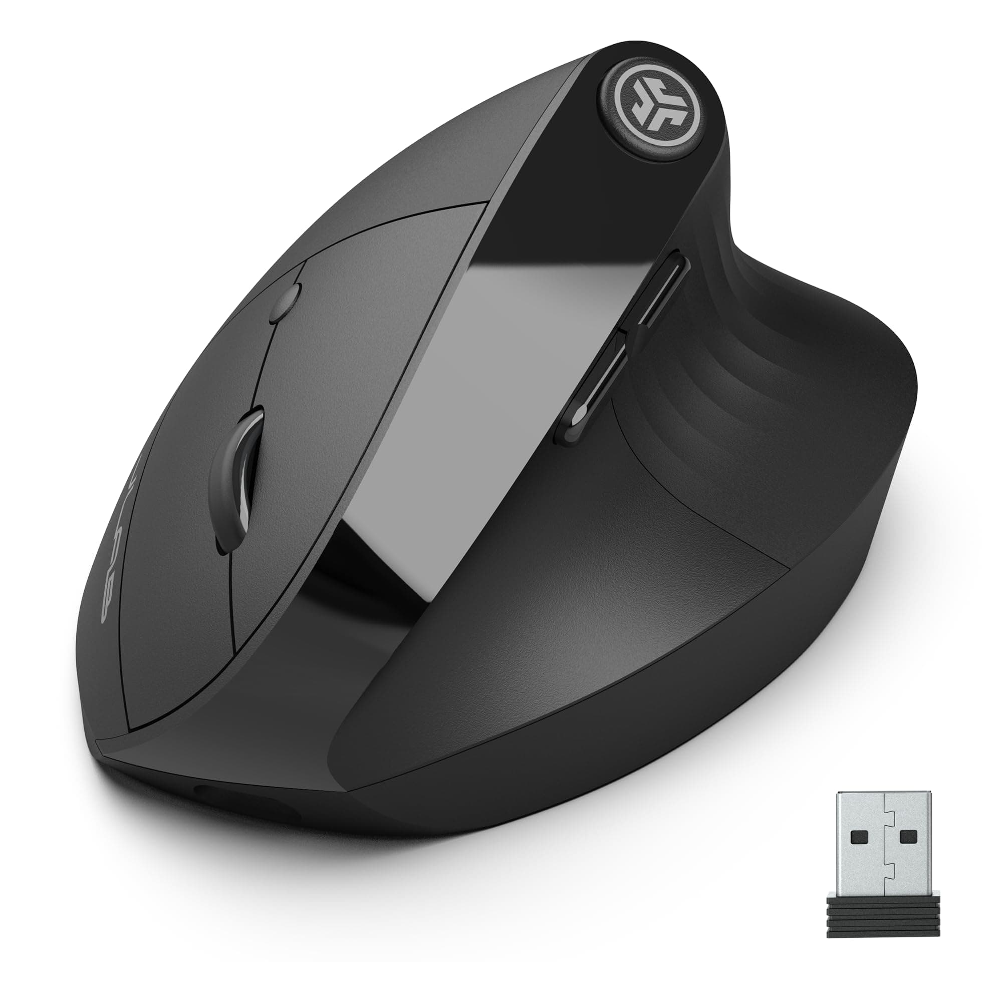 JBuds Ergonomic Mouse, Connect via Bluetooth or USB Receiver, Multi Device Vertical Mouse, Silent Ergo Full-Size Rechargeable Wireless Mouse for Laptop Computer, Desktop PC, Tablet, Windows/Mac