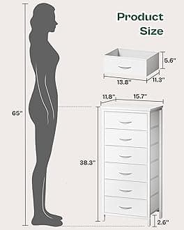 Huuger Tall Dresser for Bedroom, 6 Drawer Dresser & Chests of Drawers, Fabric Dresser for Closet, Bedroom, Night Stand, End Table with Metal Frame, Storage Tower with Fabric Bins, PU Leather, White
