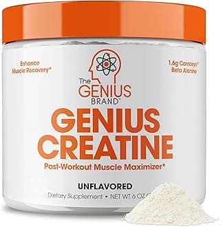 The Genius BrandGenius Creatine - Creatine Monohydrate Powder for Active Lifestyles - Endurance, Strength, Brain Performance & Muscle Health Support - Mind-to-Muscle Formula - Unflavored - 6 oz