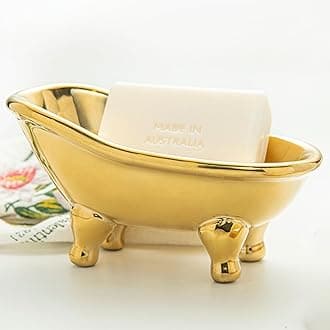 5.6" Ceramic Mini Bathtub Soap Dish Decortative Clawfoot Bathroom Soap Dish (Golden)
