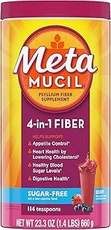 4-in-1 Fiber Supplement, Psyllium Husk Powder, Sugar-Free Powder, Berry Flavored Drink, 114 Servings