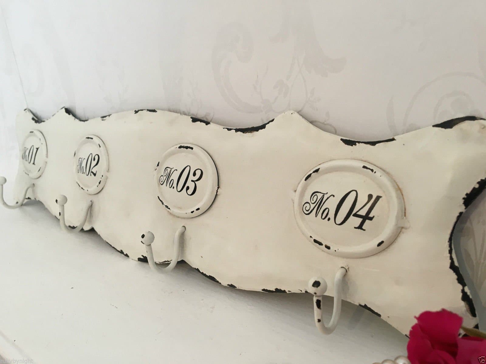 Vintage Style Numbered Coat Rack with 4 Numbered Hooks- Ideal for Hanging Coats or Towels in the Bathroom, Bedroom, Kitchen or Hallway