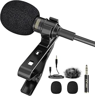 PoP voice Professional Lavalier Lapel Microphone 3.5mm, 14.7FT Compatible with DJI Mic/Rode Wireless GO Transmitters for Smartphone Camera,Mini Mic for YouTube,Interview,Video,Broadcast