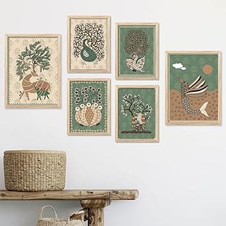 kotart Gond art Wall paintings for living room - Paintings wall decoration Wall frames for home decor Set of 6 Multicolo (F)