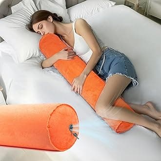 ONTYZZ Inflatable Long Body Pillow, Long Pillow for Bed, Oval Bolster Pillow for Good Sleeping and Back/Neck Support, 1pcs Orange