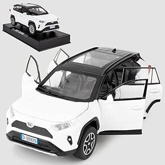 Model Car 1/32 RAV4 Alloy Diecast Collectible Toy Car with Light and Sound Toy Vehicle Door Can Be Opened for Boys Kids Toddler Gift (White)