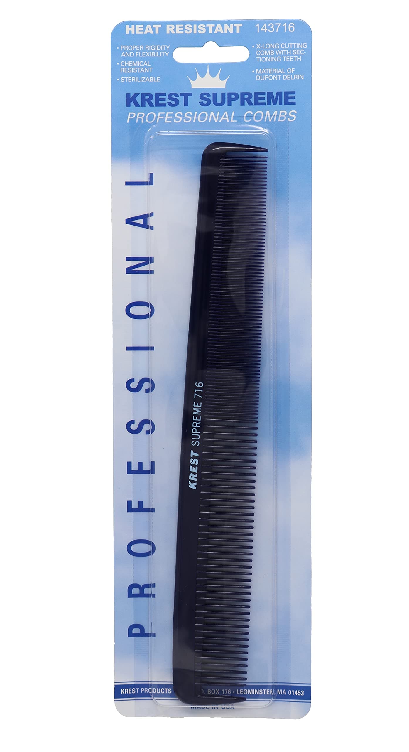 Combs 8.5 IN. Supreme Professional Comb Extra-Long Cutting combs W. Sectioning Tooth 1 Pc., Blue