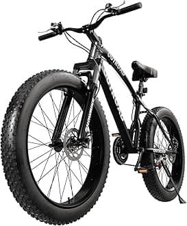 Max4out Fat Tire Mountain Bike 21-Speed, with High Carbon Steel Frame, Double Disc Brake and Front Suspension Anti-Slip Bikes with 26 inch Wheels, Black