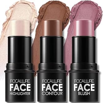 FOCALLURE 3 Pcs Cream Contour Sticks,Shades with Highlighter & Bronzer & Blush,Non-greasy Long-wear Face Contouring Pen,Easy to Sculpt the Face and Create a Lightweight Finishing Makeup,NEUTRAL