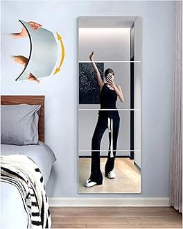 Shatterproof Full Length Mirror,Bedroom Full Body Mirror Wall Decor Stickers,Made of Unbreakable Plexiglass Acrylic,Extra Silver Extra Thick:1/8inch,4 Pack,12inchx12inch