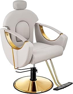 Baasha Barber Chair Reclining Hair Salon Chair, All Purpose Gold Salon Chair for Hair Stylist, 360 Degrees Rolling Swivel Styling Chairs, Shampoo Chairs Tattoo Chair, Gray