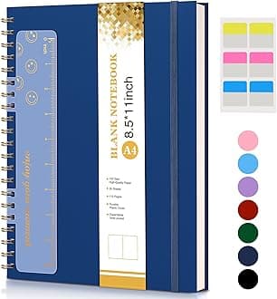 Blank Spiral Notebook Journal 8.5” x 11”, A4 Large Sketch Book for Women Men, 100 GSM Blank Paper Drawing Notebook, Plastic Hardcover Spiral Bound Sketchbook for Sketching Work School Writing, Navy