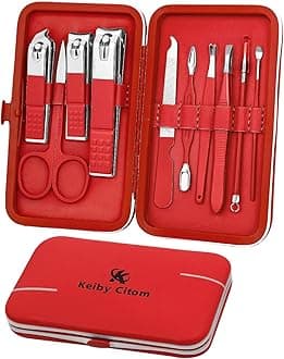 Manicure Set, Travel Mini Nail Clippers Kit Pedicure Care Tools, 10pcs Stainless Steel Grooming kit (Red)