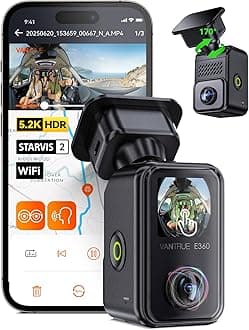 Vantrue E360 ACE 5.2K 360° Panoramic WiFi Dash Cam, Handheld Action Camera, STARVIS 2, HDR, IR Night Vision, Front Rear Inside Dashcam, Voice Control, GPS, 24/7 Parking Mode, Support 512GB Max
