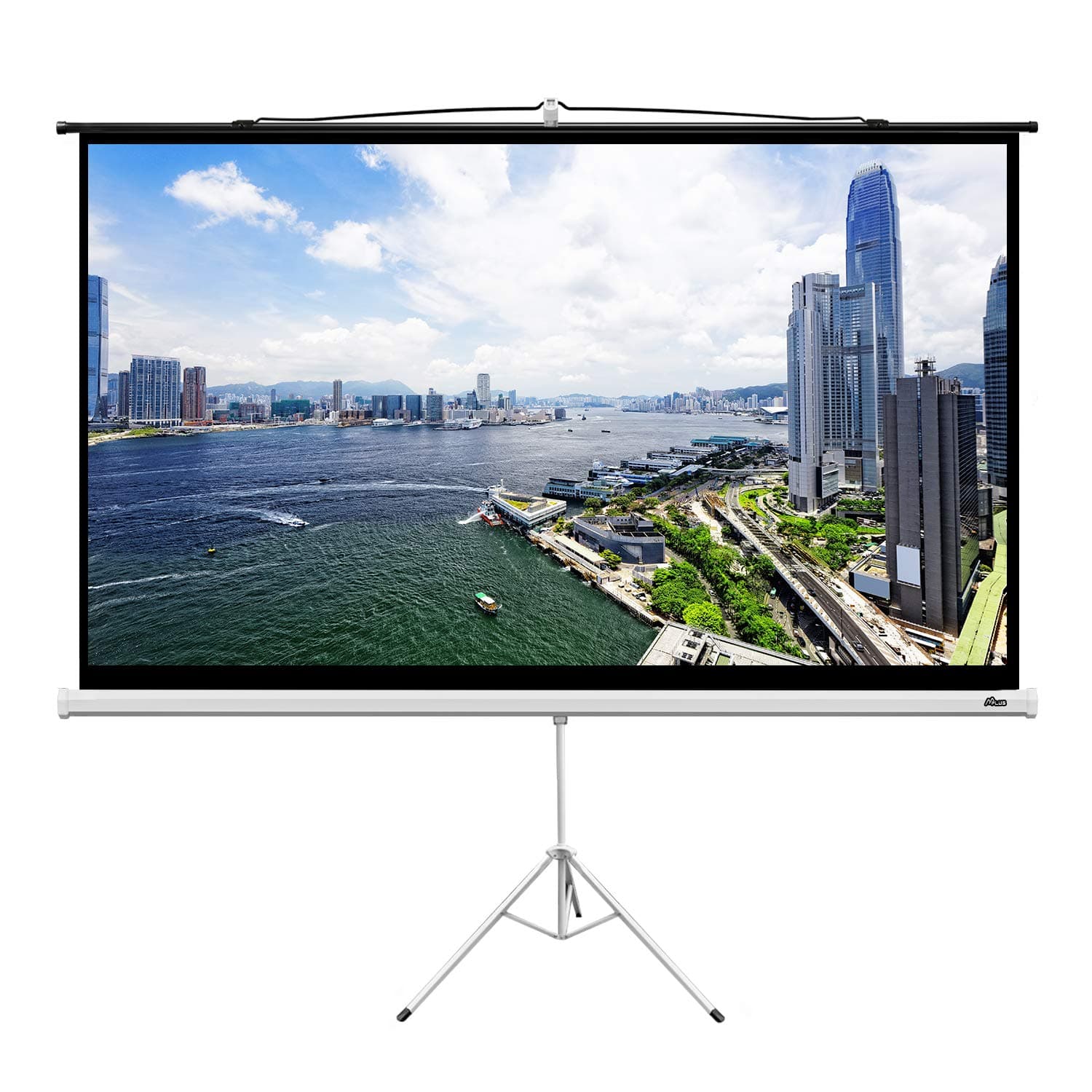 MPLUS 100" Diagonal 16:9 HD Manual Pull Down Projector Screen with Tripod Stand Auto Lock Mechanism Wall Mounted Ceiling Projection Screen Pull Down HD Movie Screen Home Theater