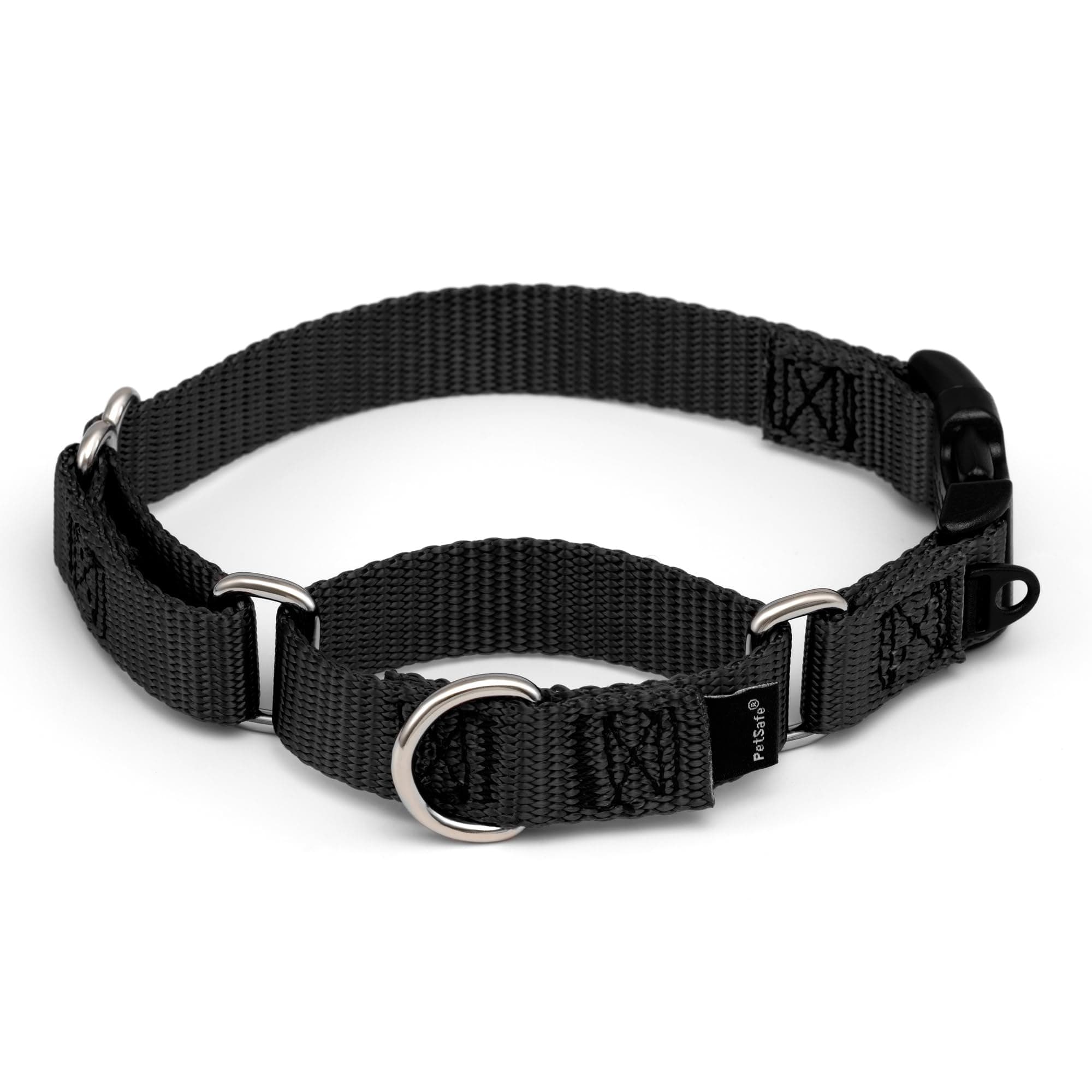 Martingale Dog Collar with Quick Snap Buckle - No Pull Dog Collar for Walking Control - Gentle Correction - Durable Nylon Material - Adjustable No-Slip Collar - Black - Small - 3/4 Inch Wide