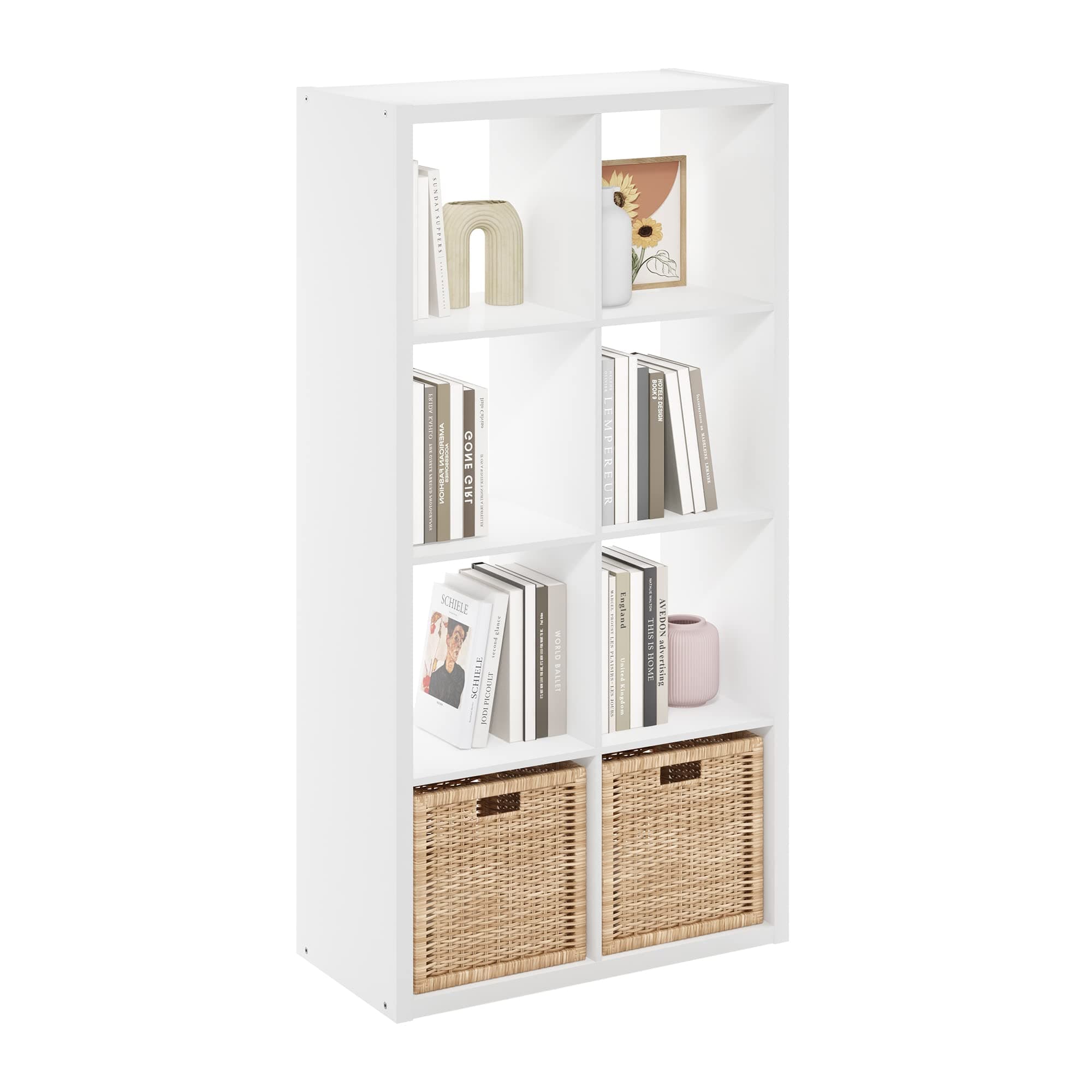 Furinno Cubicle Open Back Decorative Cube Storage Organizer, 8-Cube, White