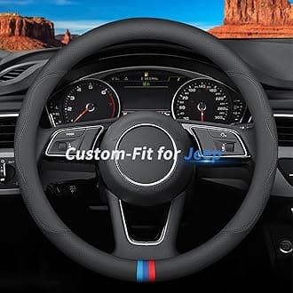 Custom-Fit for Jeep Steering Wheel Cover, Premium Leather Car Steering Wheel Cover with Logo, Non-Slip, Breathable, for Jeep Accessories (D-Style,for Jeep)
