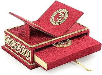 The Holy Quran Velvet Box Sets | Special Quran Holder Stand | Luxury Islamic Gift | Spiritual Grace| Quran Dimension;6.6*9.4inch/17*24cm I Perfect Ramadan, Eid, Umrah Gift for Muslim Women Men (Red)