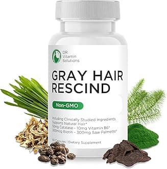 Gray Hair Rescind with Catalase - Antiaging Hair, Skin and Nails Vitamins, Pantothenic Acid, Folic Acid 400mcg, Biotin 300mcg, Saw Palmetto for Men and Women