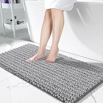 Original Luxury Chenille Rectangular Bath Mat,55.1 X 24 Inches,Soft Shaggy And Comfortable,Large Size,Super Absorbent And Thick,Non-Slip,Machine Washable,Perfect For Bathroom,Gray