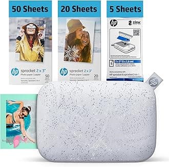 HP Sprocket 2x3 Instant Smartphone Photo Printer 75 Sheets Bundle - Bluetooth Portable Color Wireless Mobile Printer (White) Zink Sticky-Back Photos