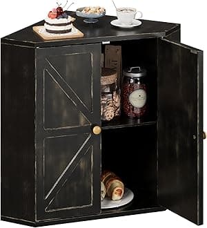 Corner Bread Box for Kitchen Counter Double Layer Bamboo Bread Storage Container Large Capacity Bread Storage Bin Farmhouse Breadbox Organizer (Antique Black)