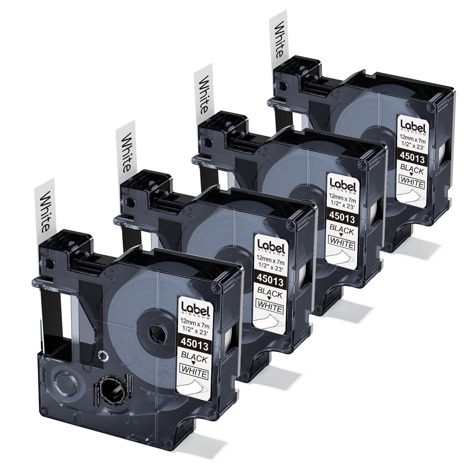 Replace for Dymo Label Maker Refills 45013 S0720530 D1 Label Maker Tape, 1/2 in x 23 Ft Black on White Compatible with DYMO LabelManager 160 210D 260P 280 360D 450D, 4-Pack