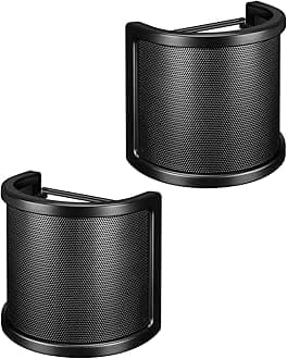 Pop Filter, Aokeo Mic Pop Screen with Metal Mesh, Compact Microphone Pop Shield Windscreen for Recording Studio, Youtube Videos, Streaming, Podcast (2 Pack)