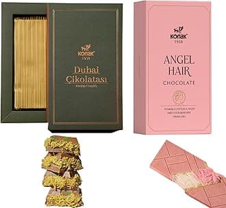 Angel Hair & Dubai Chocolat – Chocolate Cotton Candy Bar 170g (5.09 oz) + Kunafa Pistachio Milk Chocolate 200g (7.05 oz) – Gift Box with Strawberry, Pistachio – Premium Treat for Birthdays, Christmas, Congratulations – Amazing Pack