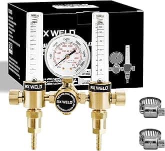 RX WELD Dual Output Argon Regulator Flow Meter Mig Tig 0-60CFH CGA580 Inlet 5/"8 UNF-18RH Outlet