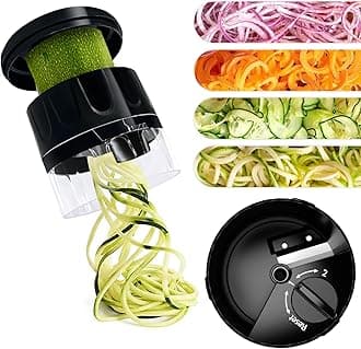Handheld Spiralizer, 3-in-1 Zucchini Spiralizer Noodle Maker, Spiralizers for Veggie Noodles, Perfect for Zucchini, Carrots, & More, Portable Kitchen Tool (Black)